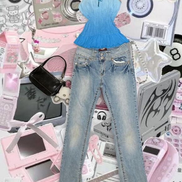 VINTAGE Y2K ANGEL Women's Embellished Bedazzled Blue Jeans - Picture 1 of 8